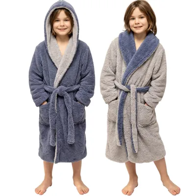 Produktbild von CalmyLIFE Bademantel Jungen Kinder 158/164 Dunkelblau/Hellgrau mit Wendefunktion 13-15 Jahre