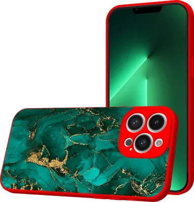 Produktbild von Smartphonica Handyhülle Geeignet für iPhone 13  Pro mit Grün-Gold-Marmor-Druck - TPU Back Cover Case Grün-Gold-Marmor  Design - Rot