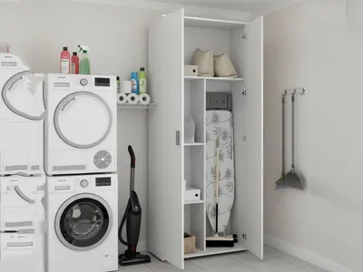 Image de Arna - Armoire Polyvalente 2 Portes, 78x190h cm Blanc, 3 Étagères