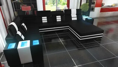 Immagine prodotto di Divano angolare in pelle, design XXL, set divani, imbottitura, angolo salotto, divano angolare