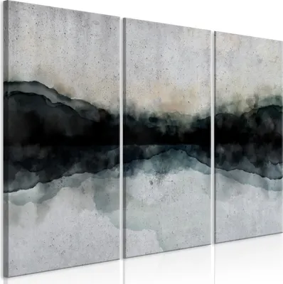 Productafbeelding van Vliesdoek schilderij - Berglandschap bij een meer (3 delen) 120x80 cm, abstract, a-A-0761-b-e
