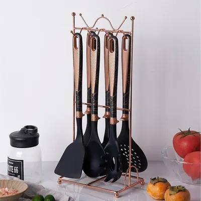 Produktbild von AVEKI Silikon-Küchenutensilien-Set, 7-teilig mit Ständer, BPA-frei & Hitzebeständig, Küchenhelfer Spatel Set für Antihaft-Kochgeschirr (Schwarz)