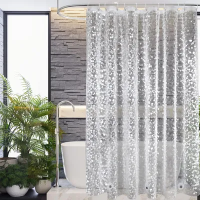 Productafbeelding van Douchegordijn 180 x 190 cm met gewicht en magneten, waterdicht, transparant douchegordijn voor de badkamer, EVA douchegordijn met anti-schimmel coating en 12 ringen