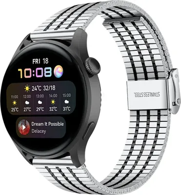 Produktbild von Strap-it Huawei Watch 3 (Pro) Edelstahlarmband (Silber/Schwarz)