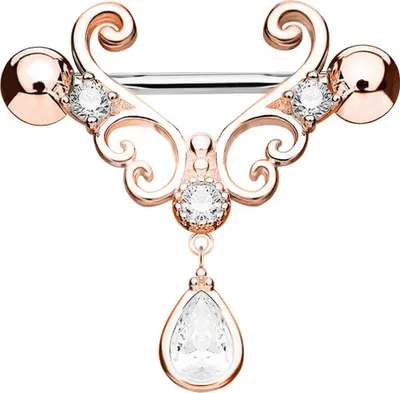 Produktbild von Mode y Nippel Ring Strass Baumeln Kette Körper Piercing Barbell Schmuck-Roségold