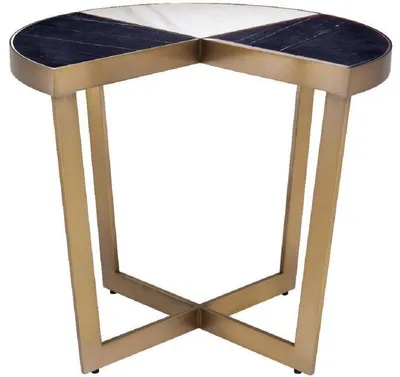 Produktbild von Casa Padrino Luxus Edelstahl Beistelltisch mit Marmor Tischplatte Schwarz / Weiß / Messingfarben Ø 60 x H. 50,5 cm - Luxus Möbel