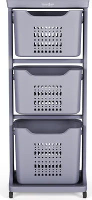 Produktbild von Wasophoogte Wäschesammler 3 Fächer – Grau – Wäschekorb mit Rollen – 85L