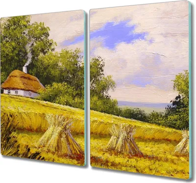 Produktbild von Coloray Küchenbrett Kochplattenabdeckung Hackbrett Schneidebrett Herdabdeckplatte 2x30x52 cm - Malerei Hüttendorf