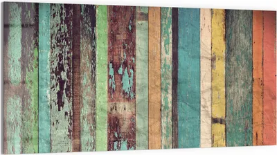 Produktbild von DEQORI Glasbild Echtglas 100x50 cm 'Bunte Bretter' Wandbild Bild modern Deko
