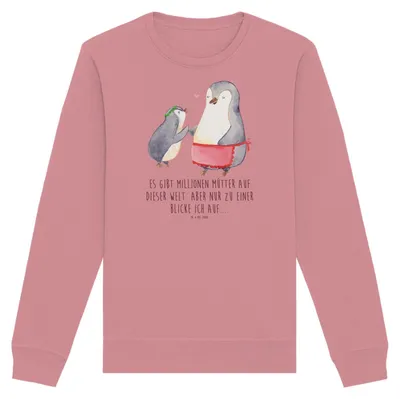 Produktbild von Mr. & Mrs. Panda Baumwoll Pullover Pinguin mit Kind Größe S - Canyon Pink - Geschenk, Sweatshirt, Sweater, Pulli, Familie, Bio, Vorbild Mama, Muttertag, Mom, Mutter