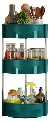 Immagine prodotto di Omgoods - Porta spezie girevole, 55x28 cm - Tre ripiani - Organizzatore per la cucina - Piatto girevole - Salvaspazio - Rotazione a 360°