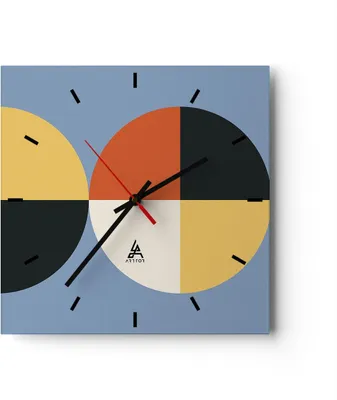 Produktbild von Wanduhr - Quadrat - Glasuhr - Stück Geometrisch Rad - 40x40cm - Schleichendes Uhrwerk - Lautlos - zum Aufhängen bereit - Dekoration Modern - Wanddekoration aus Glas - C3AC40x40-4771
