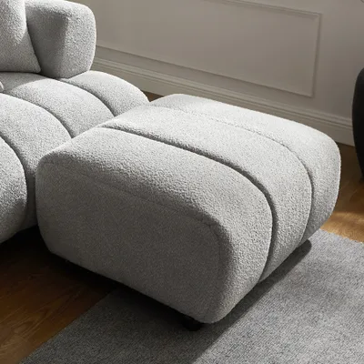 Produktbild von riess-ambiente Moderner Hocker ADLON 100cm grau Bouclé Federkern Fußhocker Sitzhocker Polsterhocker Sofahocker