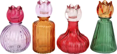 Produktbild von FURNARO Kerzenleuchter Set Glas floral bunt 4-teilig