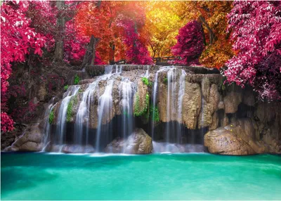Produktbild von Fototapete Wasserfall 3D Effekt Wald See Natur 200x140 cm - inkl. Kleister - für Wohnzimmer Schlafzimmer Flur Modern Vlies Tapete Vliestapete Wandtapete Motivtapeten UV-Beständig