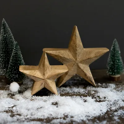 Produktbild von Holz Stern natur (B) 2er Set zum aufstellen 10 und 15cm Tisch-Deko Winter Dekoration
