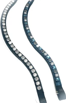 Produktbild von DÖBERT Stirnriemen schmal Classic schwarz, mit , blau Lack unterlegt, silberne Perlen, geschwungen