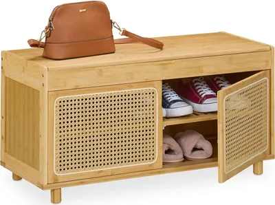 Immagine prodotto di Panca portascarpe con seduta e ante effetto rattan