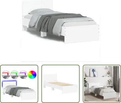 Produktbild von The Living Store Bettgestell mit Kopfteil und LED-Leuchten Weiß 75x190 cm