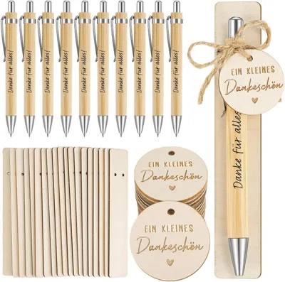 Productafbeelding van Bedankpennen - Set van 20 - Gelukspennen met hanger/Koord/Houten plaatje - Afscheidscadeau voor schoolklas