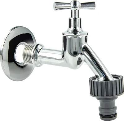 Produktbild von tecuro Auslaufventil 1/2 Zoll, Knebeloberteil, Steckkupplung, Wandrosette - Messing hochglanzverchromt