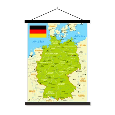 Produktbild von MuchoWow® Textilposter Bunte Deutschlandkarte 90x120 cm mit schwarzem Rahmen - Dekoration