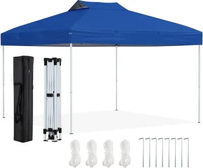Produktbild von COSTWAY Pavillon 3x3m, Faltpavillon wasserdicht stabil, UV-Schutz 50+, Partyzelt mit 8 Bodennägel, 4 Windseilen & 1 Tragetasche, Gartenpavillon Blau