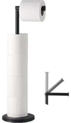 Image de Porte-rouleaux de papier toilette sur pied, en acier inoxydable 304, avec rangement, dimensions : 17 x 15 x 56,5 cm