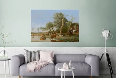 Produktbild von MuchoWow® Poster Die spiegelnde Kuh - Gemälde von Paulus Potter 160x120 cm - Foto Plakat