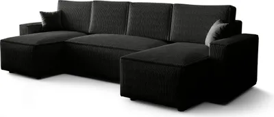 Produktbild von FEDVE Ecksofa Eldon U Form Sofa mit Schlaffunktion Bettkästen Couch Sofagarnitur Schwarz (Poso 135)