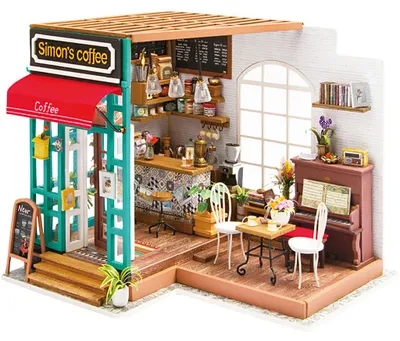 Produktbild von DIY-Miniatur-Zimmer, Kaffeestube, H 19 cm, L 22,6 cm, B 19,4 cm, 1 Stk [HOB-578921]
