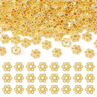 100 Blumen-Endkappen, Legierung, Gold, 6,5 mm, für DIY-Schmuck