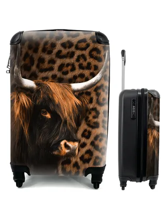 Produktbild von MuchoWow® Koffer Handgepäck Trolley Rollkoffer Kleine Reisekoffer mit 4 Rollen - Schottischer Highlander - Pantherdruck - Fell - Cabin Size < 55x40x23 cm & 55x40x20 cm - Fotokoffer - Kabinenkoffer - Boardgepäck - Reise-Box - Reisekoffer - Reisegepäck - Koffer mit Bild - Trolley für Kinder