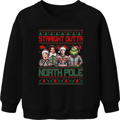 Produktbild von Straight Outta North Pole Ugly Xmas Sweater Weihnachtsfilme - Weihnachten Christmas Uni Kinder Weihnachtspullover, Schwarz, 104