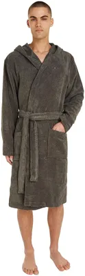 Productafbeelding van Tommy Hilfiger heren badjas, katoenfleece, groen (Magnet), maat XL