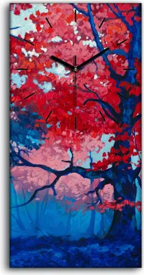 Produktbild von Dekor Leinwand Uhr Wandbilder 30x60 Landschaft Herbst Baum Wald Malerei - schwarze Hände
