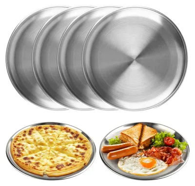 Obrázok produktu pre 6 kusov nerezových tanierov – priemer 26 cm, robustné a vhodné do umývačky riadu