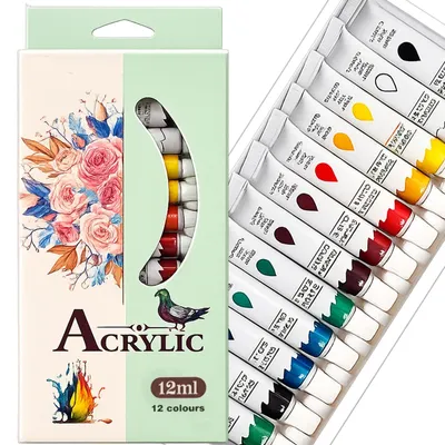 Obrázek produktu pro akrylové barvy sada barev v tubách 12 ks 12 ml pro malování a tvoření