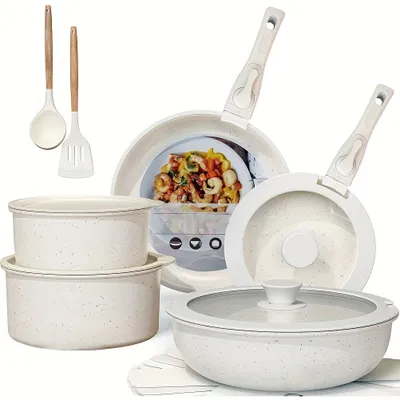 Immagine prodotto di Set di pentole in Vetroceramica - Set di pentole da cucina - Padelle - Pentole antiaderenti - Set di utensili da cucina - 17 pezzi