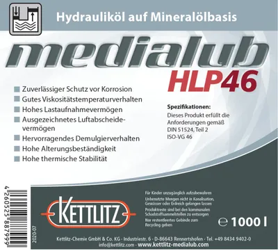 Produktbild von KETTLITZ-Medialub HLP 46 Hydrauliköl auf Mineralölbasis - 1000 Liter  IBC