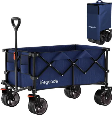 Produktbild von LifeGoods Bollerwagen - XL - Faltbar - 100KG - 200L - Handwagen - Schutzhülle - Blau
