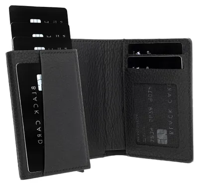 Produktbild von Leder Geldbörse mit abnehmbarem Kartenetui + Münzfach für 15 Karten + Geldscheine geeignet | Kreditkartenetui mit RFID Magic Q-Wallet (Matt Schwarz)
