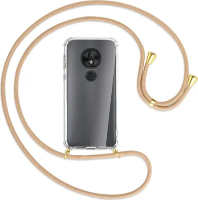 Produktbild von Handykette Backcover-Schutzhülle mit Band (Metall goldfarben) für Motorola Moto G7 Play - beige