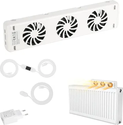 Obrázok produktu pre Eikuavons Radiátorový ventilátor, 3-stupňový, sada 1 kus, s reguláciou teploty, pre radiátory do dĺžky ≤ 50 cm