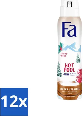 Obrázok produktu pre Fa - Dezodorant v spreji - Zimné šplechy - 48-hodinová ochrana - Zmrzlá malina - Osviežujúci a ovocný - 150 ml - Hodnotné balenie - 12 kusov
