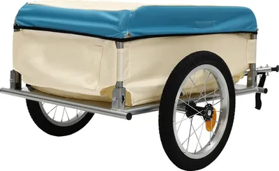 Productafbeelding van Fietsaanhanger - Vrachtaanhanger - Draagvermogen: 50 kg - Waterdichte afdekking - Snelkoppeling - Geschikt voor wielen van 61–66 cm - Transportbox: 52×69×27 cm - Blauw