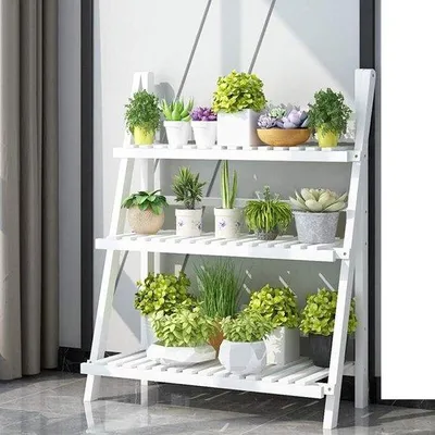 Obrázok produktu pre Skladací bambusový rebrík 70 x 40 x 96 cm, biely, na kvety