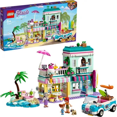 Produktbild von LEGO 41693 Friends Surfer-Strandhaus Spielzeug für Mädchen und Jungen ab 6 Jahren, Puppenhaus mit Mini-Puppen