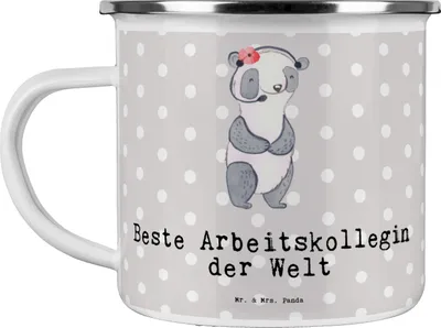Produktbild von Mr. & Mrs. Panda Teetasse Panda Beste Arbeitskollegin der Welt - Grau Pastell - Geschenk, Ruhestand, Arbeit, Kollegin, becher emaille, Tasse, Teebecher, Geschenkidee