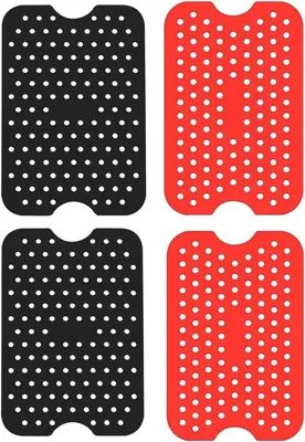 Imagen del producto de Bandejas para freidoras de aire, juego de 4 unidades, reutilizables, de silicona perforada, resistentes al calor hasta 221°C, para